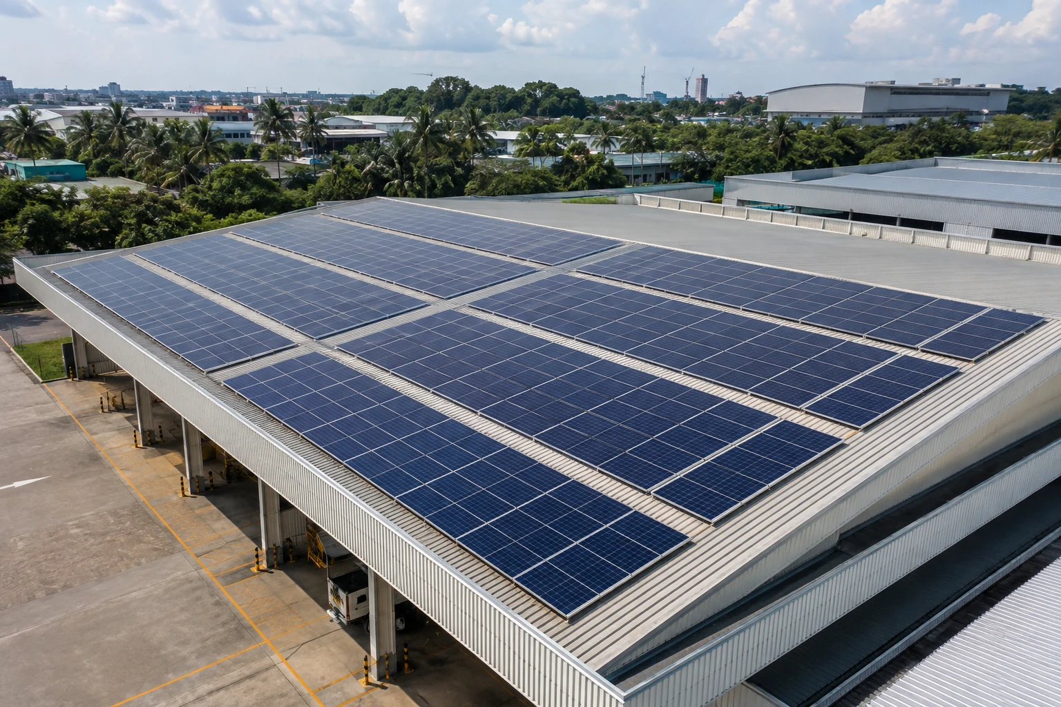 Concept image of solar panels on a commercial rooftop